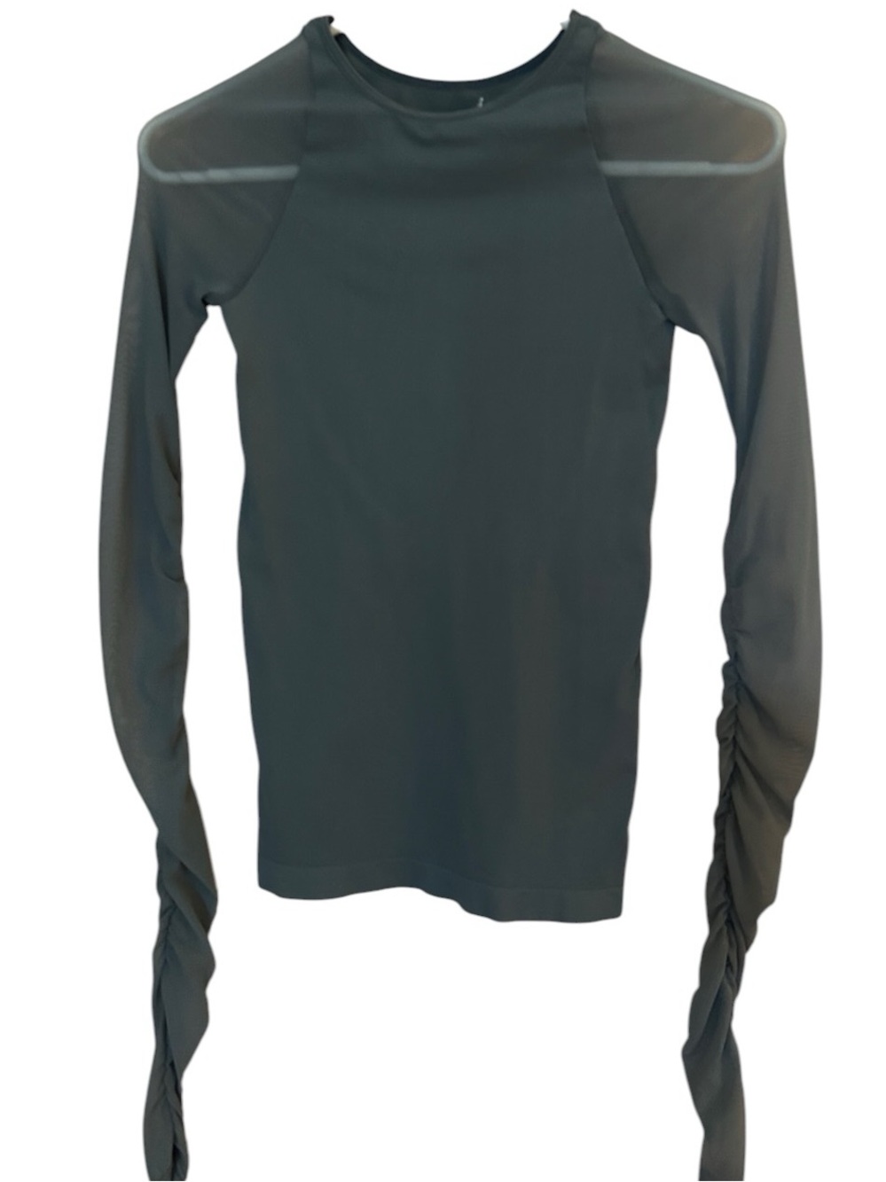 Free people intimately slate green Long Sleeve Ruched sheer sleev Top  S/XS
